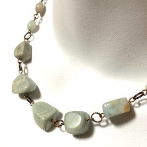 Rustic Amazonite Aventurine Necklace, Genuine Tumbled Gemstone Copper Chain